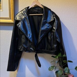 Lioness Staten Island Black Faux Leather Crop Jacket